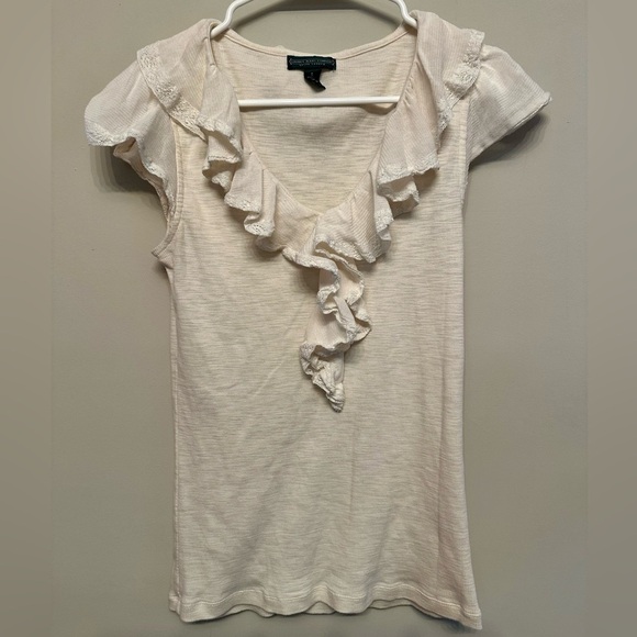 Vintage Y2K Ruffles & Lace Cream Blouse by Lauren Jeans Company Small - Picture 1 of 7